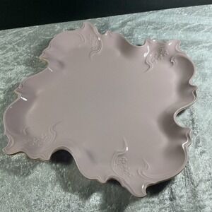 VTG Rosa Porzellanfabrik H & C Czech Porcelain Scalloped Pink Gold Edge Platter